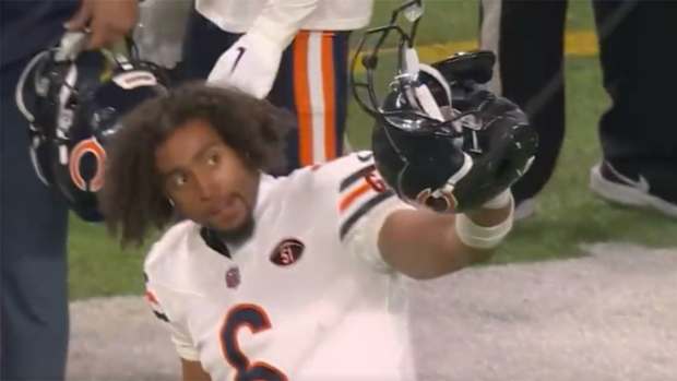 Chicago Bears DB Kyler Gordon’s helmet was broken in Week 12 vs. Vikings